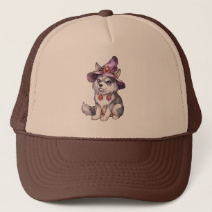 Cute Siberian Husky Dog in Witch Hat