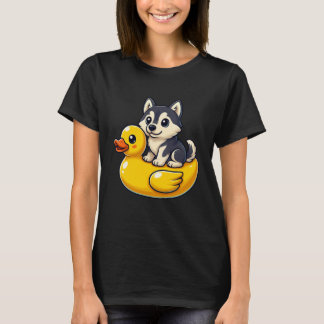 Cute Siberian Husky Dog Rubber Duck T-Shirt