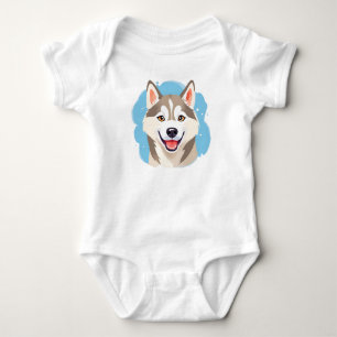Cute Siberian Husky Dog Wolf Funny huskies Dog  Baby Bodysuit