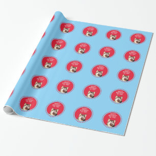 Cute Siberian Husky Happy Birthday blue red dots Wrapping Paper