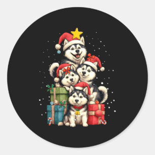 Cute Siberian Husky Le Dog Christmas Tree Xmas Hat Classic Round Sticker