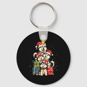 Cute Siberian Husky Le Dog Christmas Tree Xmas Hat Keychain