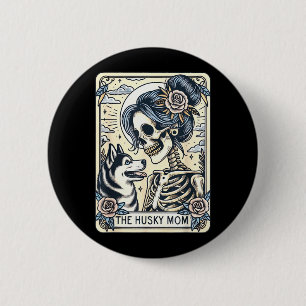 Cute Siberian Husky Mom Tarot Card Skeleton Husky 2 Inch Round Button