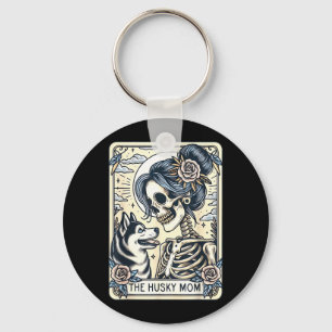 Cute Siberian Husky Mom Tarot Card Skeleton Husky Keychain