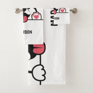 Cute Siberian Husky personnalisé nom de serviette 