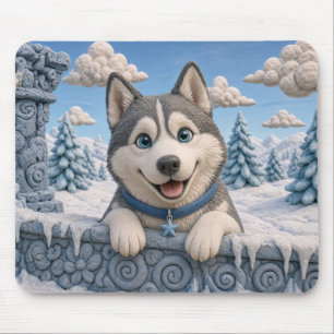 Cute Siberian Husky Puppy, Baby Dog Mouse Pad