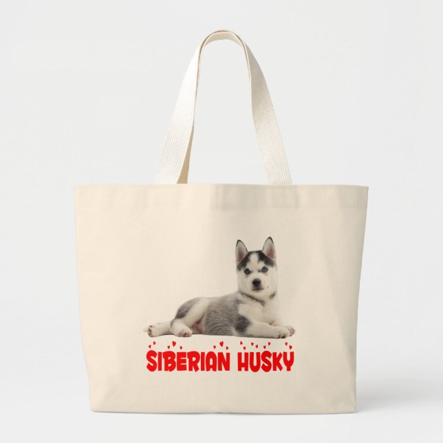 Cute Siberian Husky Puppy Dog Large Tote Bag (Front)