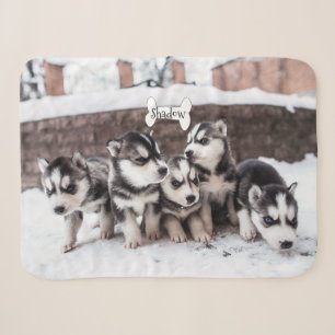 Cute Siberian Husky Puppy Dogs Blanket Name Bone