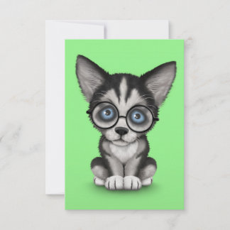 Cute Siberian Husky Puppy Wearing Glasses Green