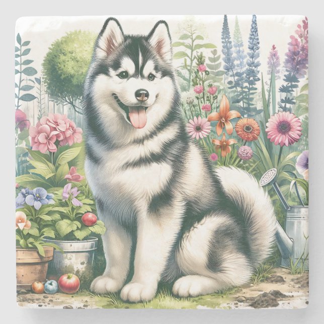 Cute Siberian Husky Stone Coaster (Front)