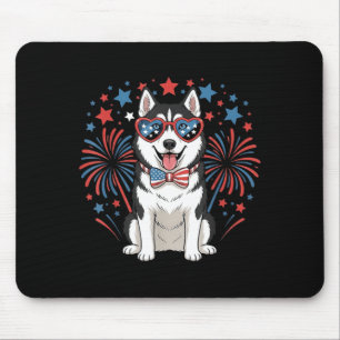 Cute Siberian Husky Usa Flag Patriotic Dog Lover Mouse Pad