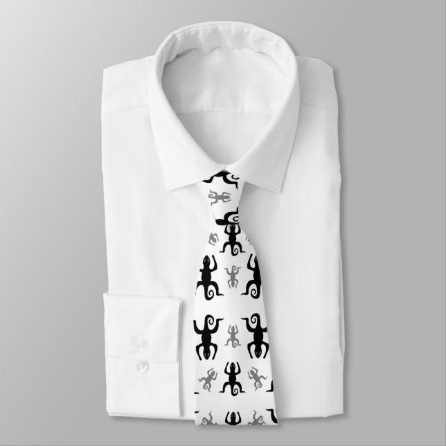 Cute Silhouette Lizard Pattern Tie (Tied)