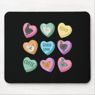 Cute Silkie Chicken Heart Candy Valentine Day Farm Mouse Pad