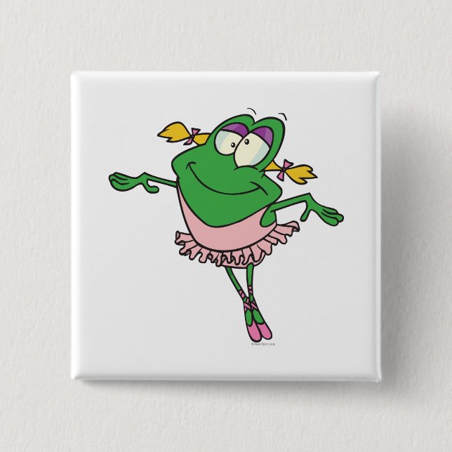 cute silly ballerina ballet froggy frog 2 inch square button (Front)
