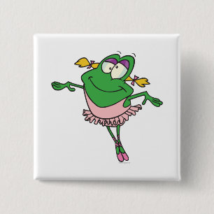 cute silly ballerina ballet froggy frog 2 inch square button