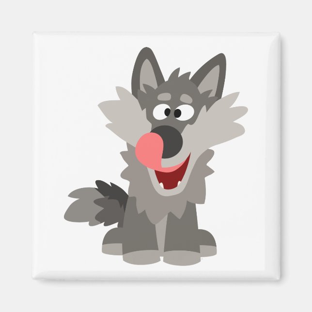 Cute Silly Cartoon Wolf Magnet (Front)