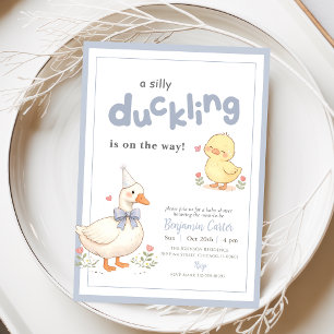 Cute Silly Duckling on the Way Bow Baby Shower Invitation