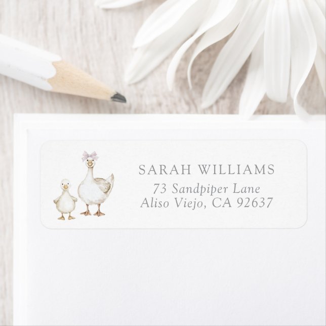 Cute Silly Goose Baby Girl Shower Return Address (Insitu)