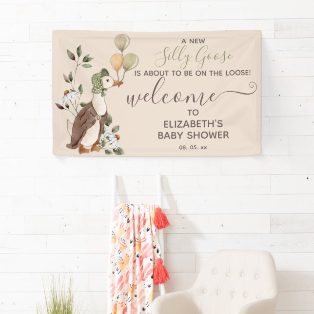 Cute Silly Goose Boy Girl Baby Shower Welcome Banner (Insitu)