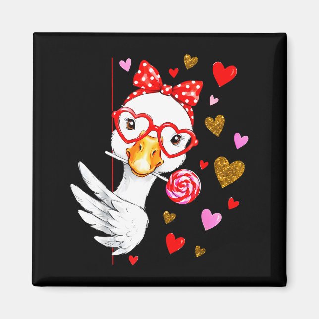 Cute Silly Goose Coquette Bow Valentine's Day Men  Magnet (Front)