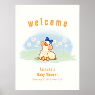Cute Silly Goose Daisy Flower Baby Shower Welcome Poster