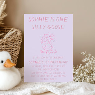 Cute Silly Goose Girl 1st Birthday Party Invitation