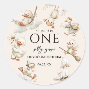 cute Silly Goose ,One Silly Goose 1st Party Classic Round Sticker