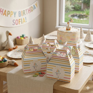  Cute Silly Goose Pastel Stripes Birthday Gable  Favor Box