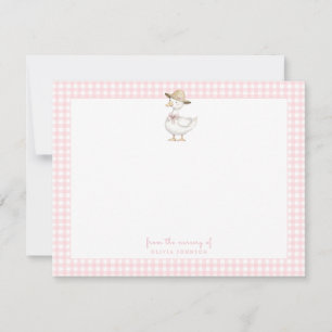 Cute Silly Goose pink gingham  Baby girl  Thank You Card