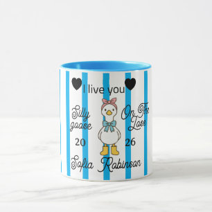 Cute Silly Goose Pink Stripe Personalized Mug