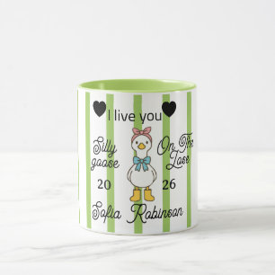 Cute Silly Goose Pink Stripe Personalized Mug