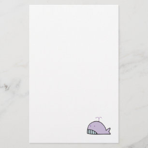 cute silly lavender whale stationery