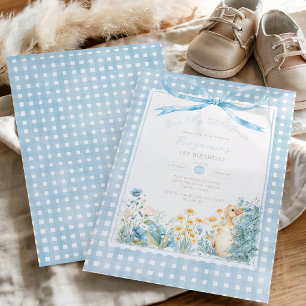 Cute Silly Little Goose Blue Bow Boy 1st Birthday Invitation