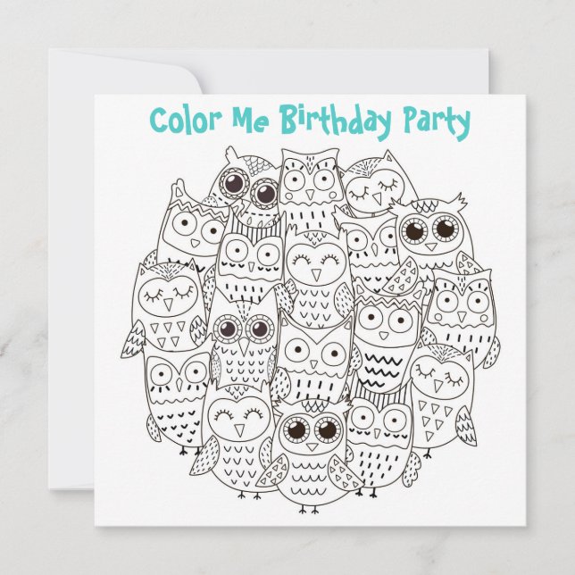 *~* Cute SILLY OWLS Customizable COLOR ME Birthday Invitation (Front)