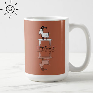 Cute Silly Pink Goat Reflection Doodle Custom Name Coffee Mug