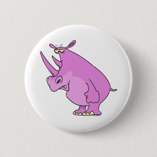 cute silly pink rhino rhinoceros cartoon 2 inch round button