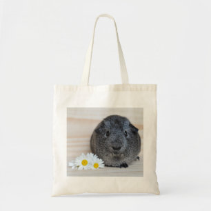 Cute, Silver Agouti Guinea Pig and Daisies Tote Bag
