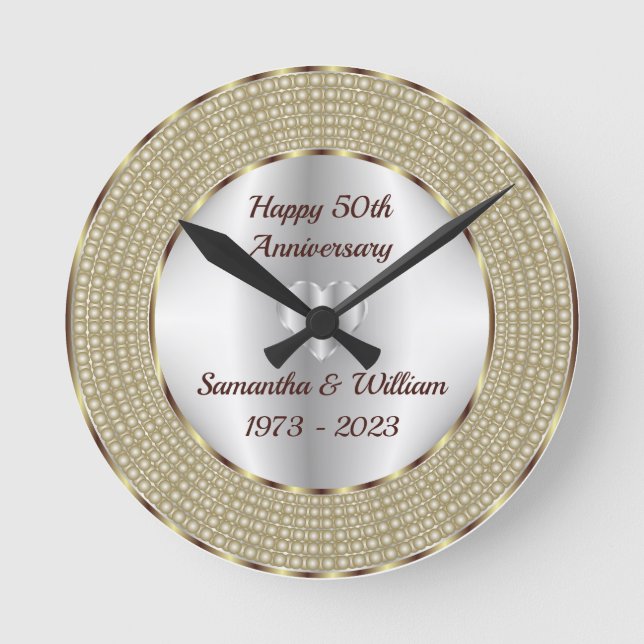 Cute Silver And Gold Anniversary Round Clock (Front)