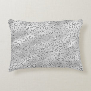 Cute Silver Cheetah Leopard Skin Print Pattern Accent Pillow