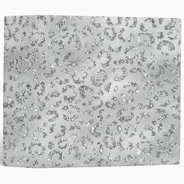 Cute Silver Cheetah Leopard Skin Print Pattern Binder (Front/Spine)