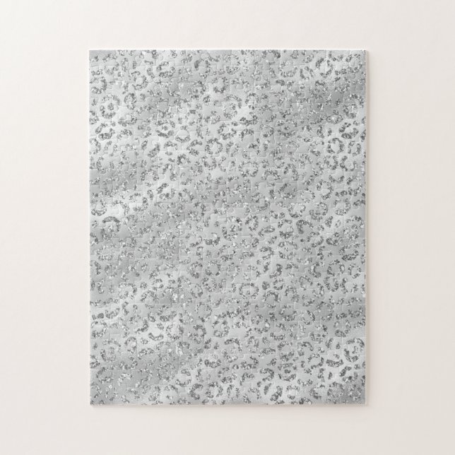 Cute Silver Cheetah Leopard Skin Print Pattern Jigsaw Puzzle (Vertical)
