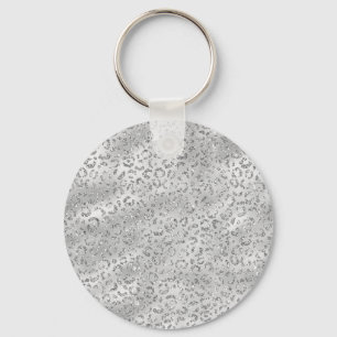 Cute Silver Cheetah Leopard Skin Print Pattern Keychain