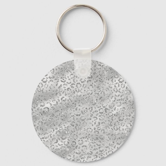 Cute Silver Cheetah Leopard Skin Print Pattern Keychain (Front)