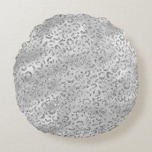 Cute Silver Cheetah Leopard Skin Print Pattern Round Pillow
