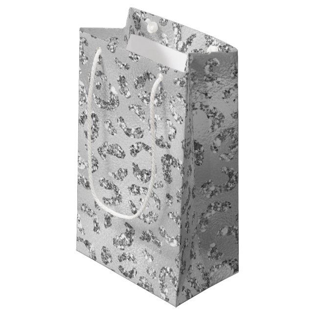 Cute Silver Cheetah Leopard Skin Print Pattern Small Gift Bag (Front Angled)