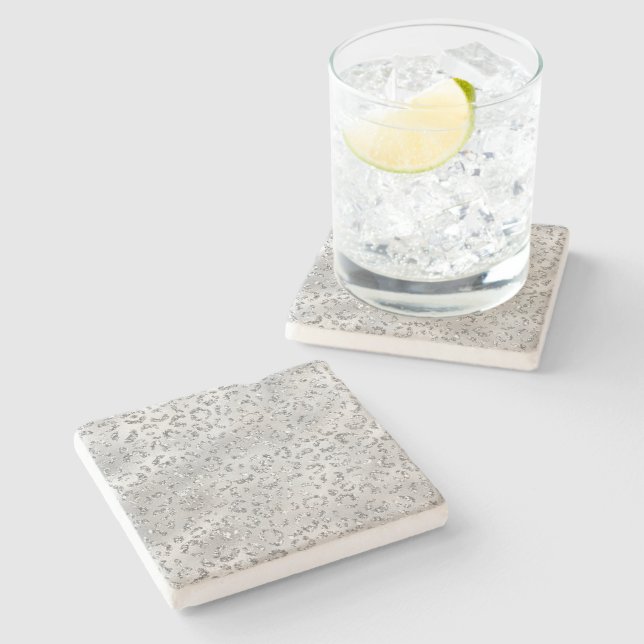 Cute Silver Cheetah Leopard Skin Print Pattern Stone Coaster (Side)