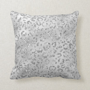 Cute Silver Cheetah Leopard Skin Print Pattern Throw Pillow