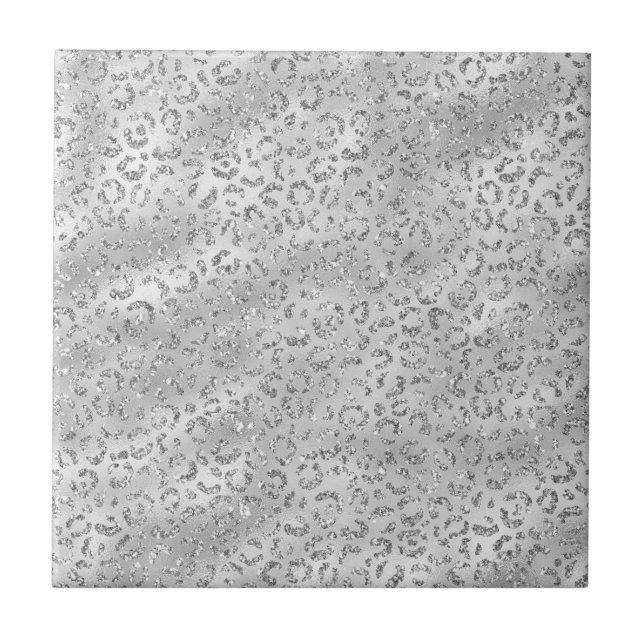 Cute Silver Cheetah Leopard Skin Print Pattern Tile (Front)