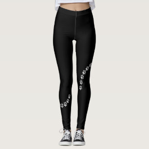 Cute Silver Dog Paw Print on Black Leggings