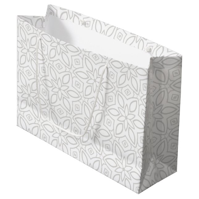 Cute silver floral pattern on a white background large gift bag (Front Angled)